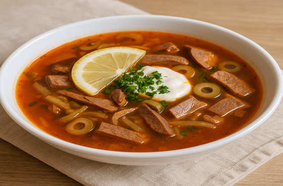 Solyanka soup with beef and tongue
